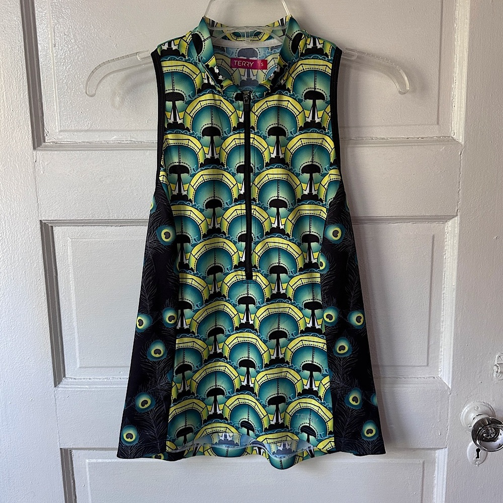 3/$20💥 Terry Women’s Cycling Tank Top‎ S 1/4 Zip Stretch Colorful Geometric - Picture 13 of 17